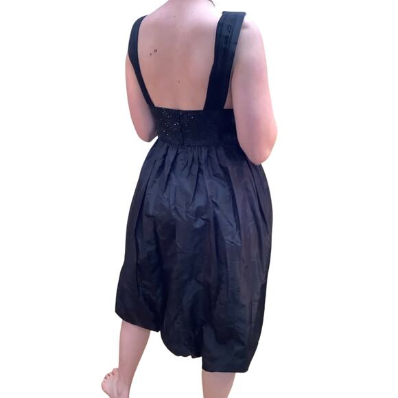 Trelise Cooper 10 Black Deep V Silk Bubble Hem Beaded Waist Wide Strap Dress - Picture 6 of 10